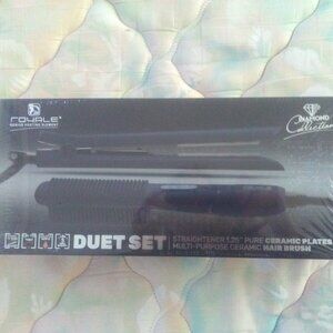 ROYALE DUET SET-STRAGIHTENER 1.25"+MULTI PURPOSE HAIR BRUSH-PURE CERAMIC PLATES